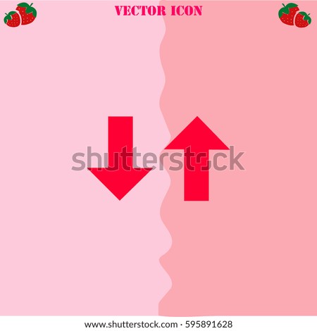 Two way vector  icon. Strawberry Background.
