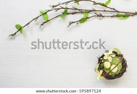 Easter spring eggs on white background texture