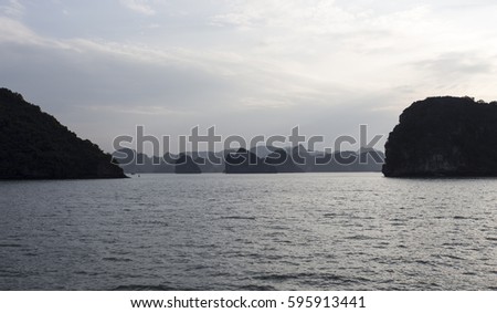 Halong Bay, Vietnam is Unesco World Heritage Site. Most popular place in Vietnam. Photo at sunset