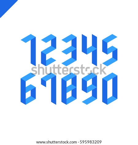 Collection of the blue isometric sport numbers set. Vector illustration font