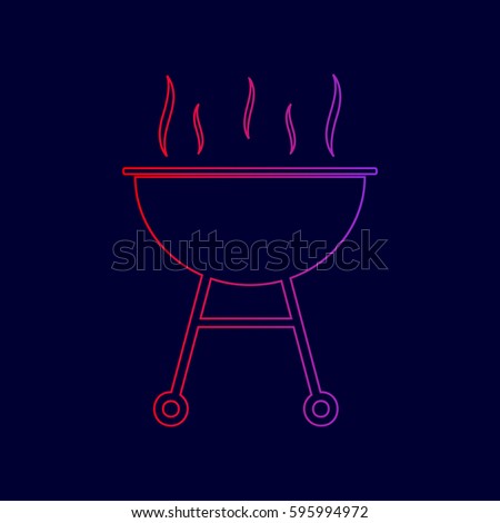 Barbecue simple sign. Vector. Line icon with gradient from red to violet colors on dark blue background.