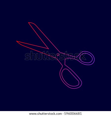 Scissors sign illustration. Vector. Line icon with gradient from red to violet colors on dark blue background.