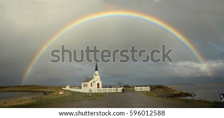 Varanger, Norway, Nesseby, Church, rainbow, cloud
rain, godspell