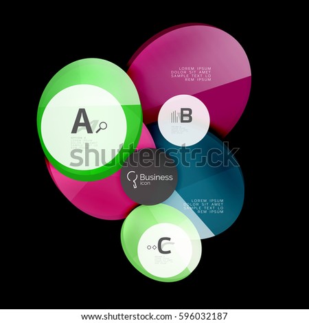 Glass color circles - infographic elements on black, abstract background
