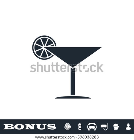 Cocktail icon flat. Simple black pictogram on white background. Illustration symbol and bonus button