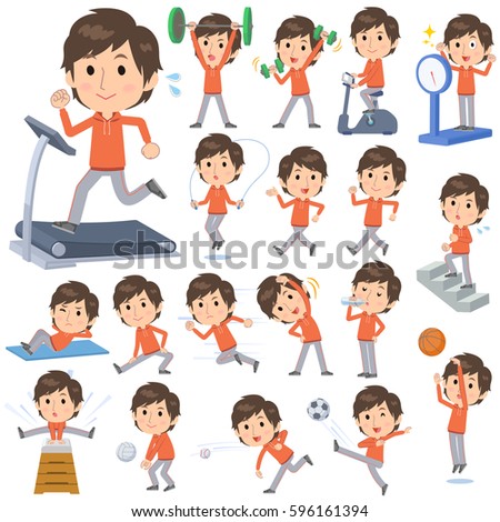 Set of various poses of orange wear man Sports & exercise
