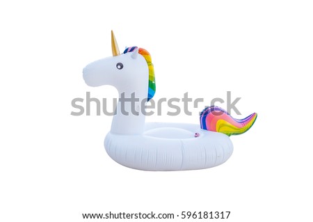 Unicorn swim tube isolated on white background.
Inflatable unicorn.
Fantasy Swim Ring for Summer Pool Trip Royalty-Free Stock Photo #596181317
