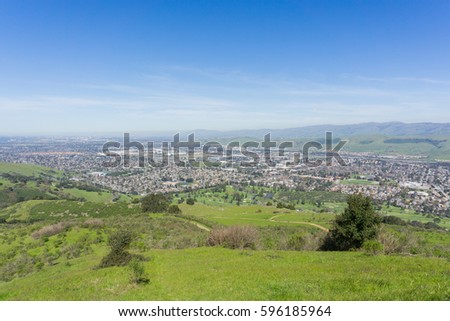 Aerial view of San Jose from Santa Teresa county park on a clear day, south San Francisco bay, California