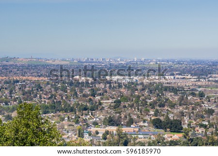 Aerial view of downtown San Jose on a clear day, south San Francisco bay, California