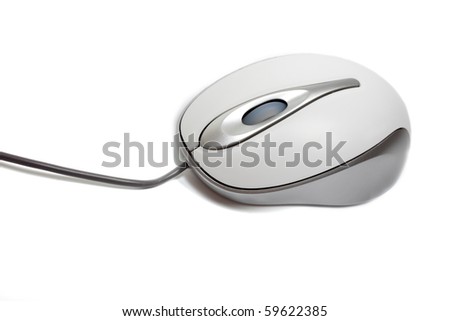 Contemporary white with silver mouse isolated on white background.