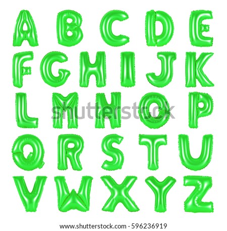 English alphabet from green color balloons on a white background. holidays and education