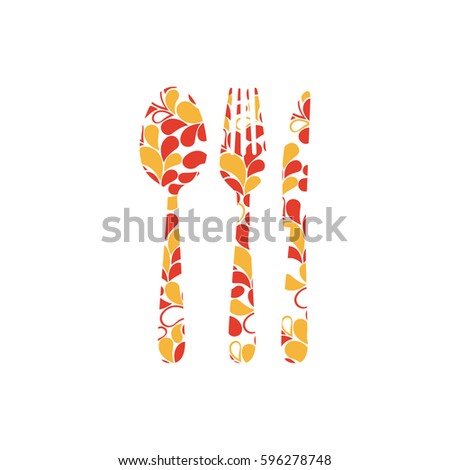 colorful cutlery printed floral design vector illustration