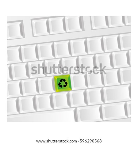 white computer keyboard with recycle symbol icon, vector illustraction design