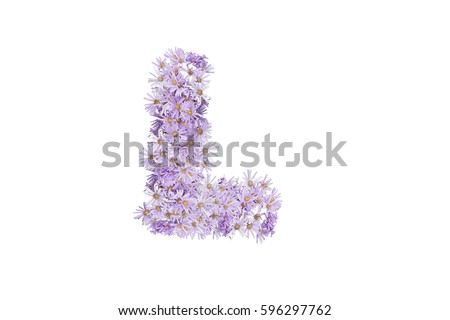 Letter L of purple flowers isolated on white background, font for your design, sample text  symbol  alphabet 