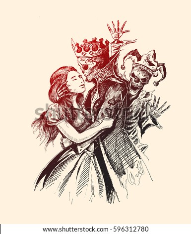 Beauty with beast - beast prince and girl, Hand Drawn Sketch Vector illustration.