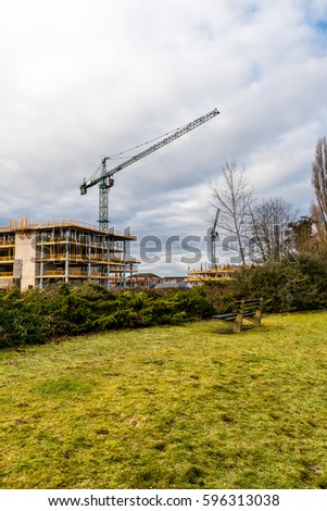 Construction crane at building site on Nene river, Northampton