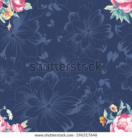 Seamless floral pattern with colorful peony Vector Illustration EPS8