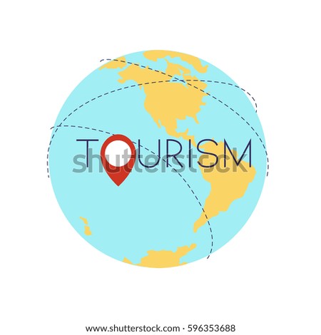 All over the world tourism concept. Stock vector illustration of earth globe with navigation position icon.