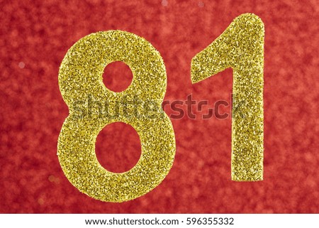 Number eighty-one yellow color over a red background. Anniversary. Horizontal
