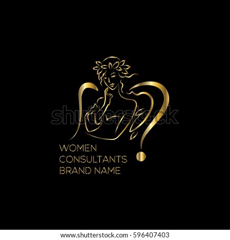 Angel golden vector logo. Angel wings. Woman consultant sign