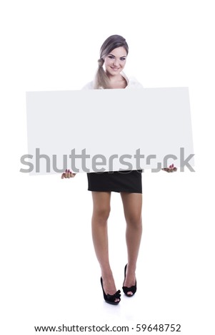 young girl holding a white card ready for text