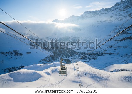 View of Breuil-Cervinia, Italian ski resort in the Alps in the Aosta Valley in the winter