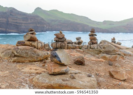 Pyramids of stones on the island of Madeira, Cape San Lorenzo.