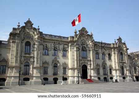 Facade of president palace in cenyet of Lima, Peru Royalty-Free Stock Photo #59660911