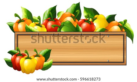 Bell peppers and wooden board illustration