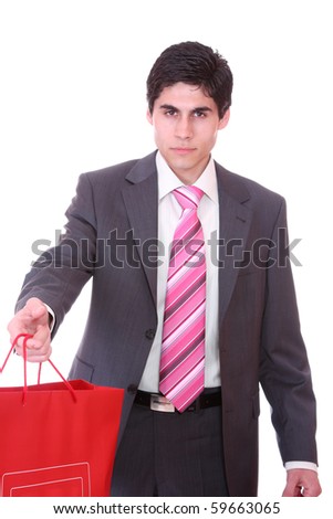 studio picture from a young man with shopping bags