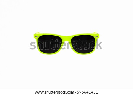  Bright Lime Green Plastic Sunglasses Isolated on White Background