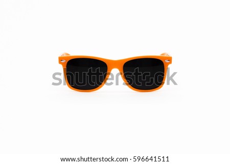  Orange Plastic Sunglasses Isolated on White Background