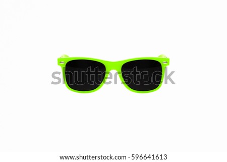Lime Green Plastic Sunglasses Isolated on White Background