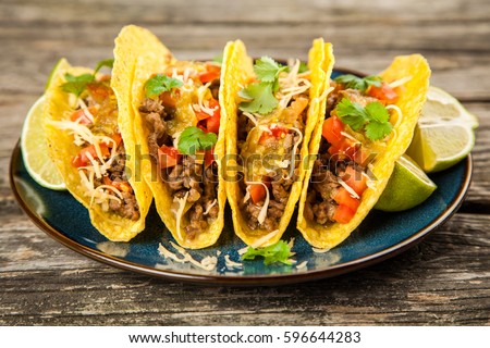 Mexican tacos with beef Royalty-Free Stock Photo #596644283