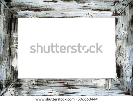 Old vintage gray wooden frame isolated with path
