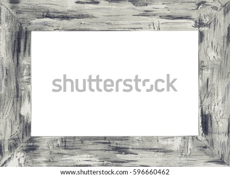 Old vintage gray wooden frame isolated with path