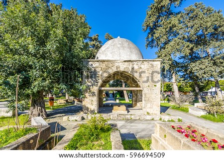Baldoken ottoman graveyard view in Kyrenia. Kyrenia is populer tourist destination in Cyprus Island.