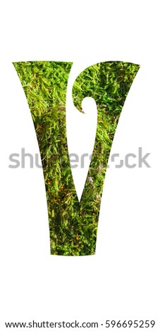 V  letter in moss
