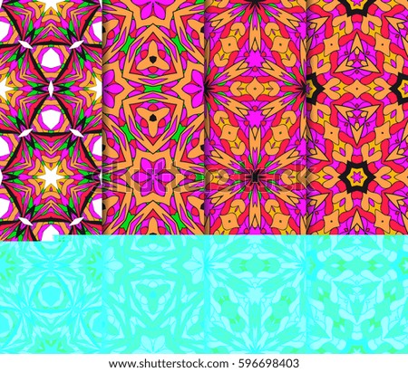 Vertical seamless patterns set, abstract floral geometric texture. Ornament for interior design, greeting cards, birthday or wedding invitations, paper print. Ethnic background in east style.