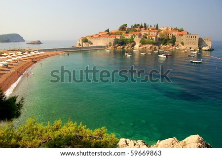 Picturesque gorgeous scenic view on Sveti Stefan, Montenegro