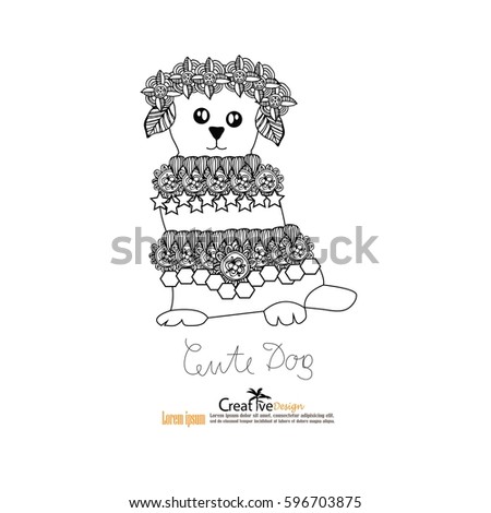 Drawing dog for coloring page.vector illustration.