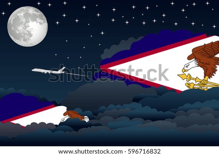 Illustration of Night Clouds, Night Clouds with American Samoa Flags, Aeroplane Flying