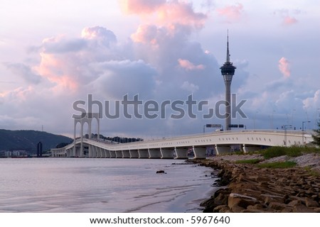 The picture of bridge and tower of Macau