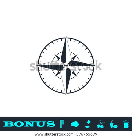 Compass icon flat. Black pictogram on white background. Vector illustration symbol and bonus button