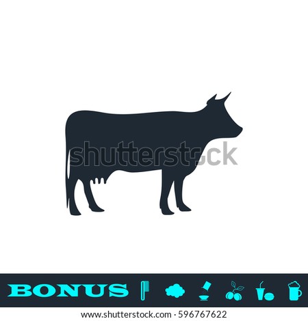 Cow icon flat. Black pictogram on white background. Vector illustration symbol and bonus button