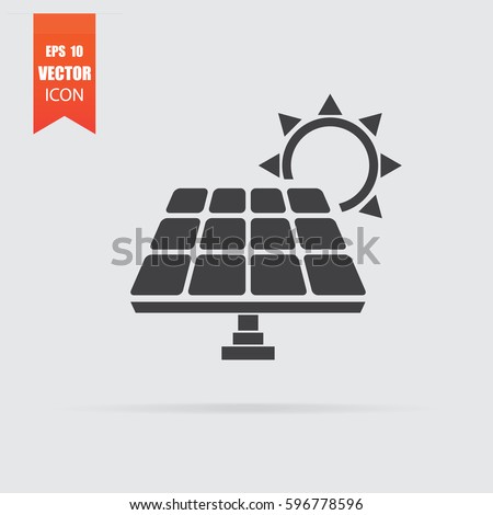 Solar panel icon in flat style isolated on grey background. For your design, logo. Vector illustration. Royalty-Free Stock Photo #596778596