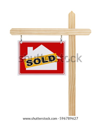 House Sold Real Estate Sign Isolated on White Background.