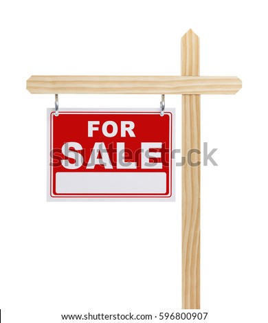 For Sale Sign With Copy Space Isolated on White Background.