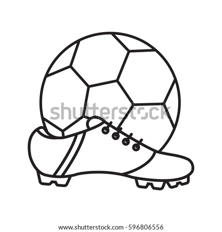 Soccer boot and ball linear icon. Thin line illustration. Contour symbol. Vector isolated outline drawing