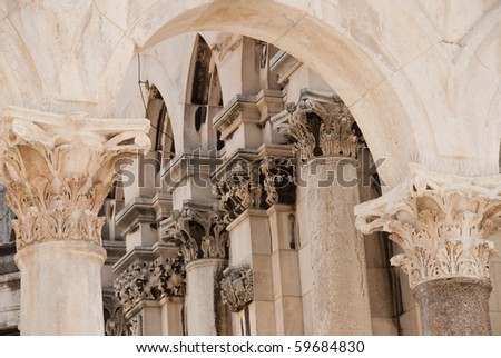 Corinthian Columns on the Dioclesian palace in Split, Croatia Royalty-Free Stock Photo #59684830